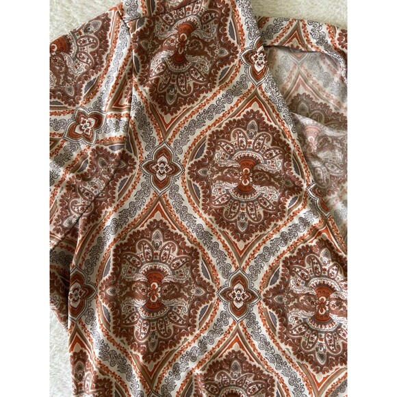 Suzy Shier + Paisley Wrap Dress 1X True Wrap Boho Rust Brown Midi Stretch - Picture 4 of 9